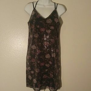 90s Floral strappy sequined black cocktail slip dress